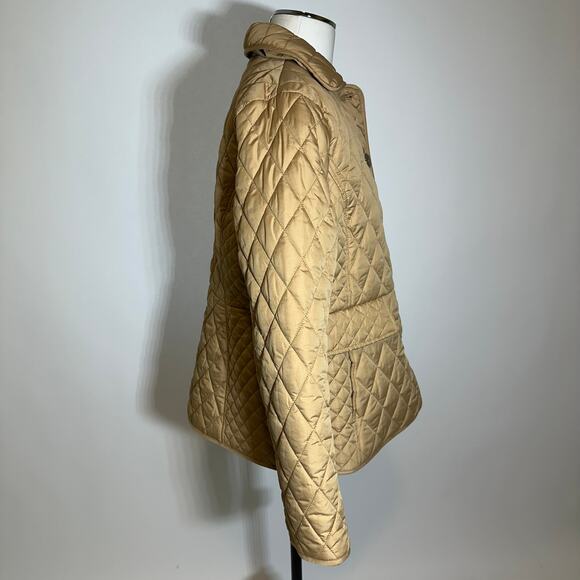 Michael Kors Khaki Diamond Quilted Field Jacket Coat Button Up Womens Large L - Picture 2 of 12